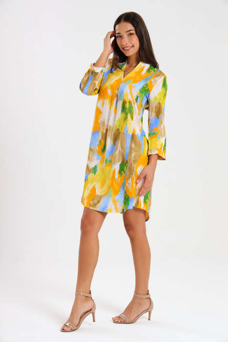 Ladies  3/4 Sleeve Printed Vicose Henley Dress
