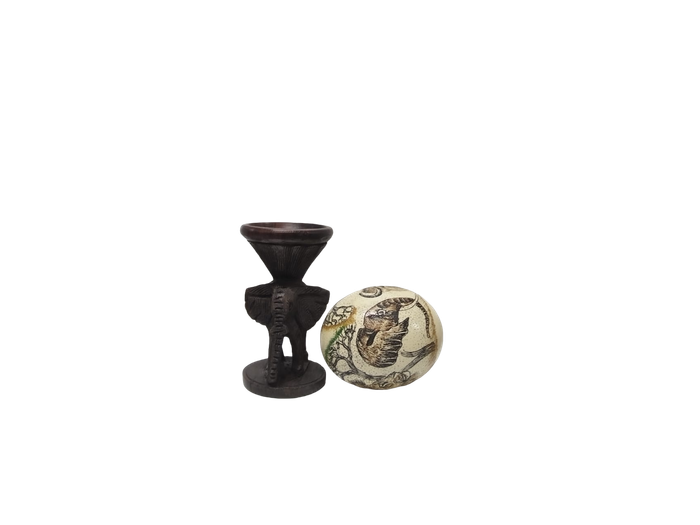 Hand-Carved Ostrich Egg with Wooden Stand  Unique Decor