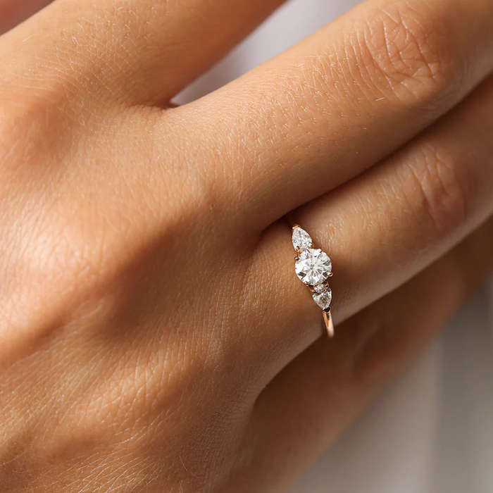 Round Pear Moissanite Trilogy Ring