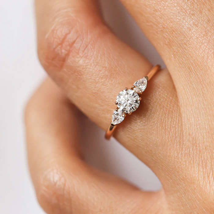 Round Pear Moissanite Trilogy Ring