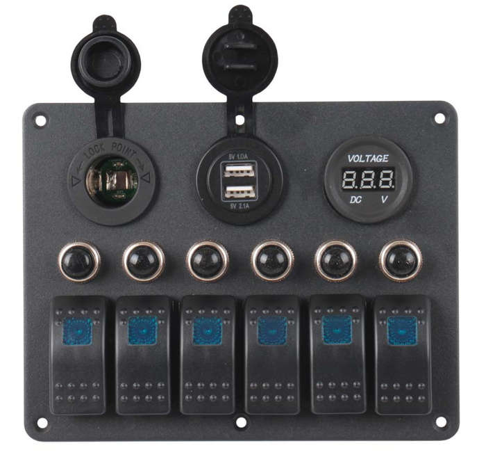 Switch Panel - 6 Switch + Power + USB + Voltmeter