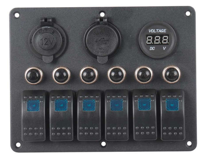 Switch Panel - 6 Switch + Power + USB + Voltmeter