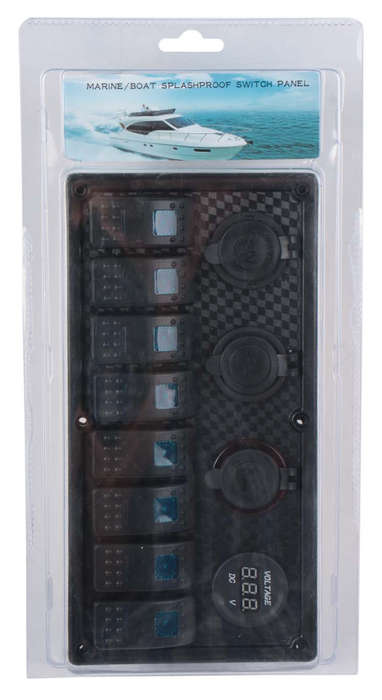 Switch Panel - 8 Gang - Cigarette Lighter Socket + USB + Volt Meter