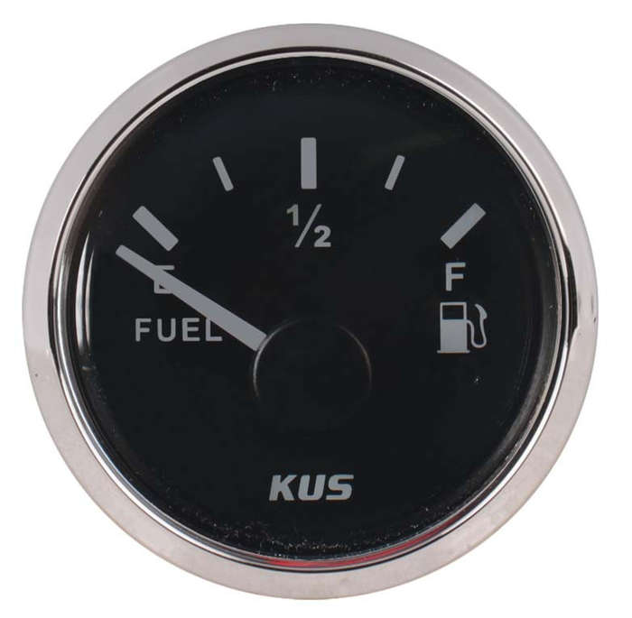 Kus Fuel Level Gauge - 52mm - Black Face with Silver Bezel