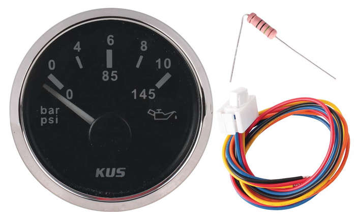 Kus Oil Pressure Gauge - 52mm - Black Face with Silver Bezel