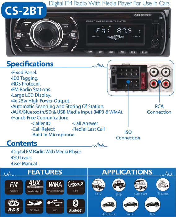 Car Radio and Media Player with Bluetooth