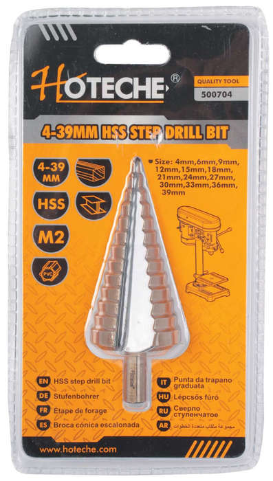 Stepped Drill Bit (4mm to 39mm) - 13 Step HSS