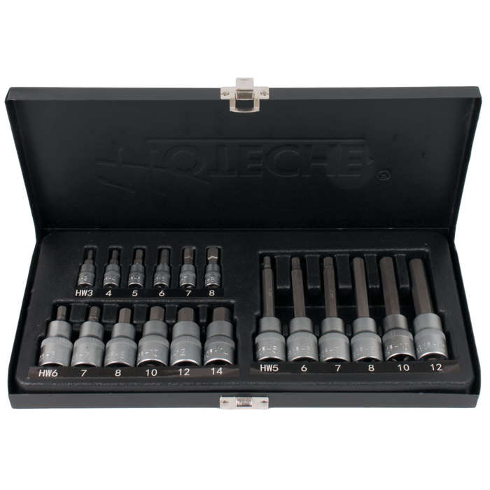 Hex Bit Socket Set - 1/4 and 1/2 Inch Drive - 18 Pieces - Hoteche