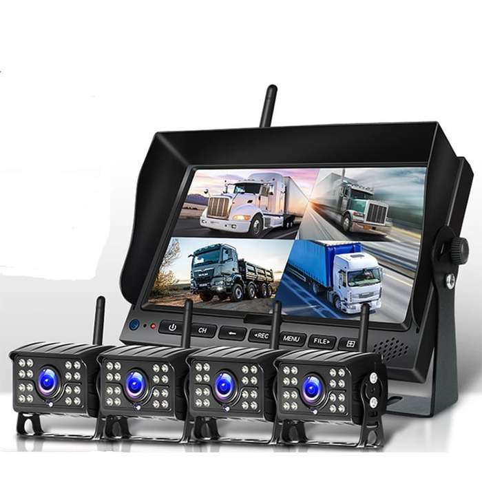 1080P Wireless Reversing System with 7-Inch Screen, 4 Cameras, and 800M Range for 12-24V Cars, Bu...