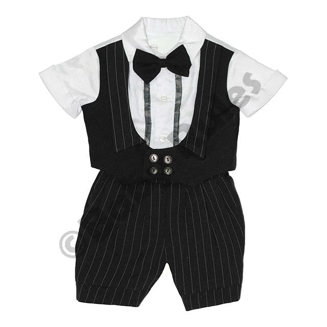 Christening Boys Black pinstripe and waist coat with white cotton shirt - 3-6-months