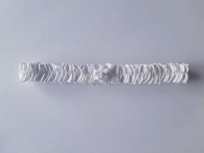 Christening Headband - White Satin With White Flower