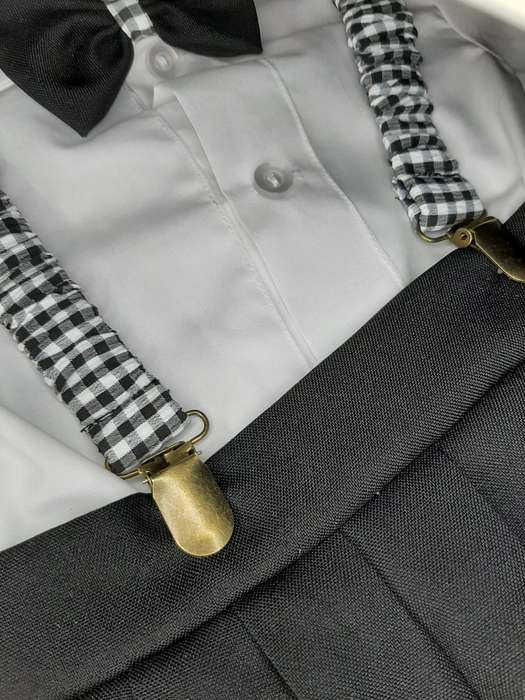 Christening Boys Black Pants with Braces