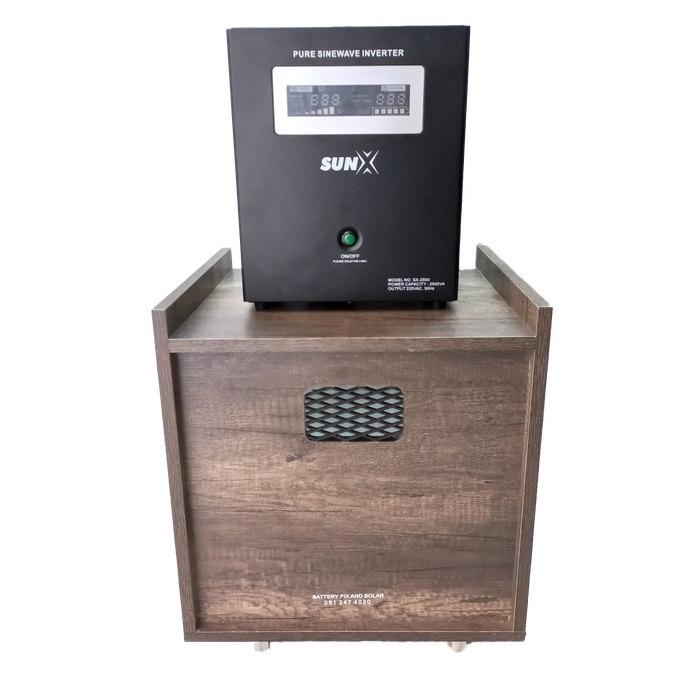 SD068 - Loadshed Kit. Solarwize/SunX 24V 2500VA PureSW Inverter, 2x Gel Batt, Cabinet + Cables