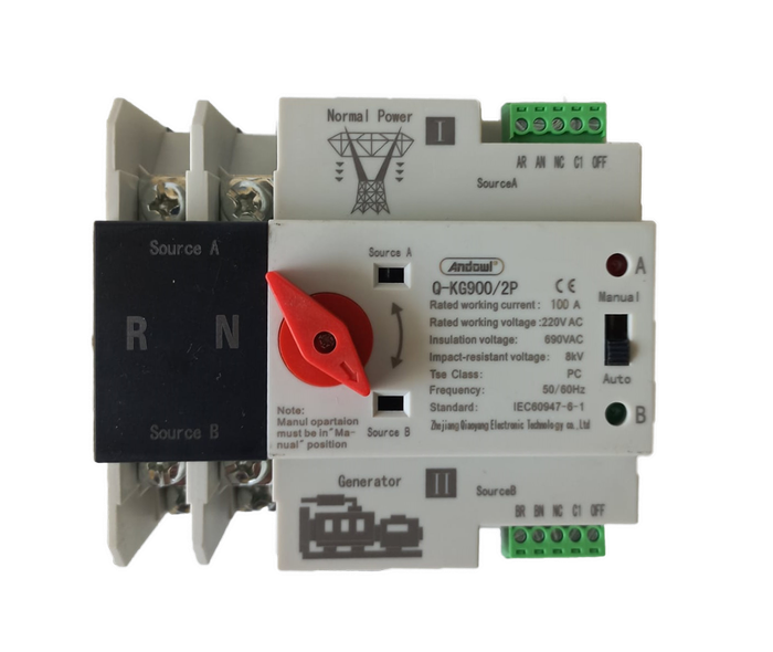 Auto/Manual Transfer Switch ATS Din 100Amps 2 Pole AC220v Automatic Changeover Switch
