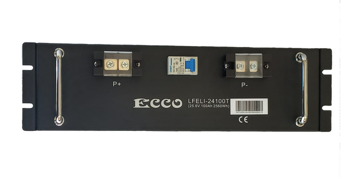 BU024A - ECCO Battery Lithium Iron LifePO4 24 Volt  2.56KWH 100Ah. Rack Mount