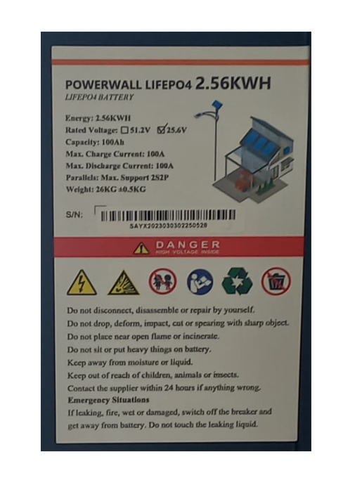 BU024B ESENER - Battery Lithium Iron LifePO4 24 Volt  2.56KWH 100Ah. Rack Mount