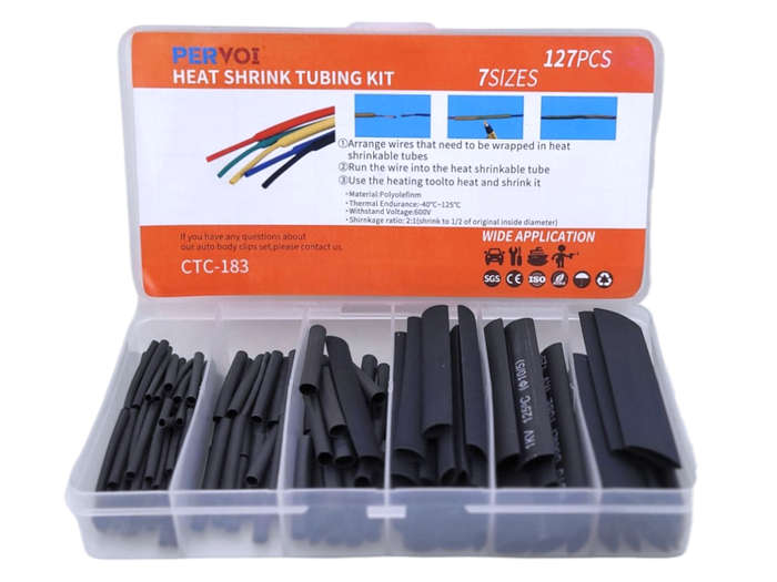 CL0373 - Heatshrink sleeving Black. Length 40mm.7 Sizes - From 2 to 13mm. 127 Pcs