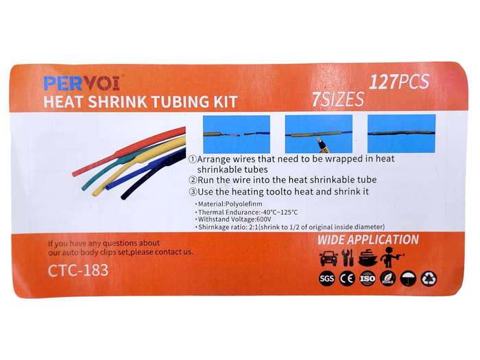 CL0373 - Heatshrink sleeving Black. Length 40mm.7 Sizes - From 2 to 13mm. 127 Pcs