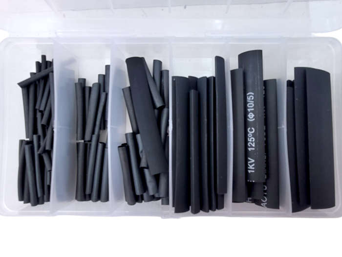 CL0373 - Heatshrink sleeving Black. Length 40mm.7 Sizes - From 2 to 13mm. 127 Pcs