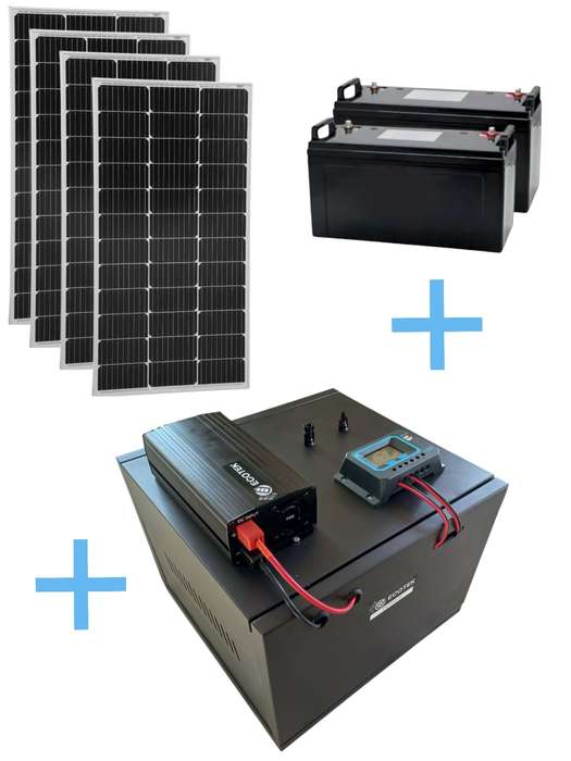 SD017 ECOTEK Solar Off Grid System. Pure Sign 2.5KW Inverter. Batteries 2 x100Ah .S/Panels 100Wx4