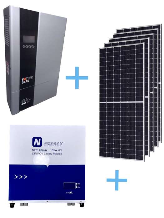 ADJ130C Solar Combo Kit -F.Star 7.5KW Inverter. NENERGY 5.8 KW Lithium Batt. 6x 555 W S.Panels