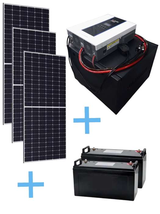 ADH150C Solar Off-Grid - F. STAR 3KW Inverter.2x 100Ah Lithium Batteries 3x555W S.Panels+Cabinet
