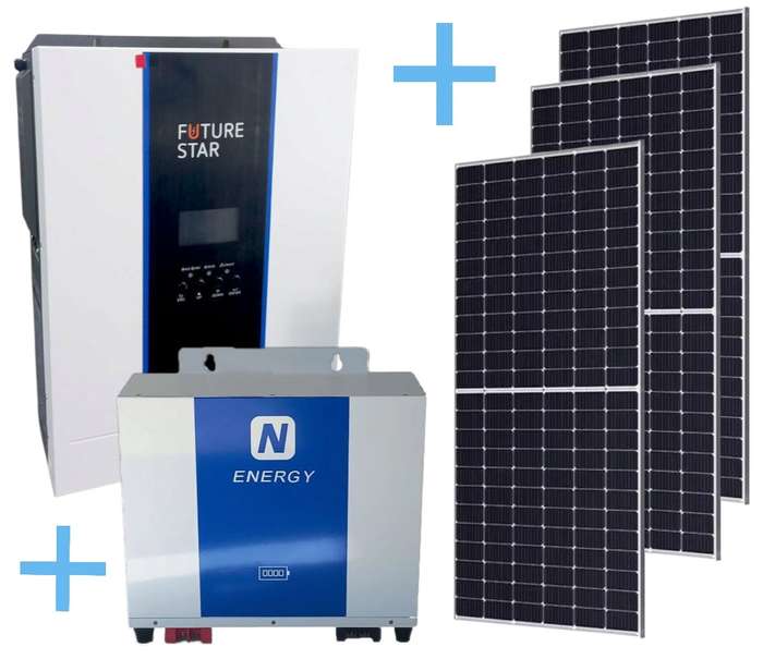 ADJ120C Solar Combo Kit -F.Star 3KW Hybrid Inverter.NENERGY 2.4KW  Lithium Batt..3x555W Solar Panels