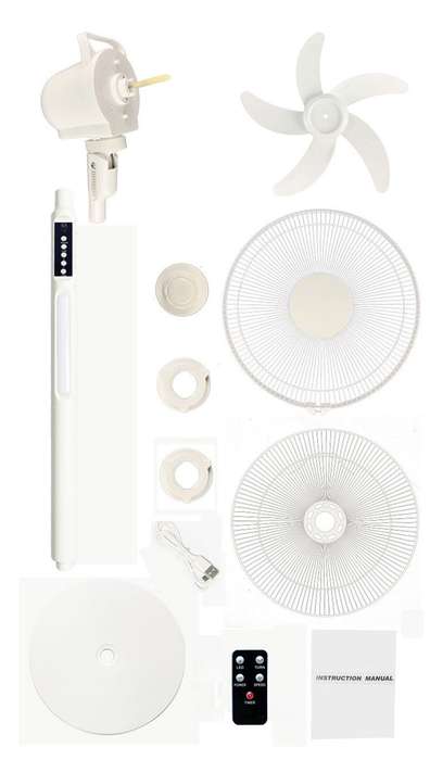 LN040 - SunX  Rechargeable 14" Solar fan. Remote Control. Solar Panel.+ 2 x LED bulbs.USB port