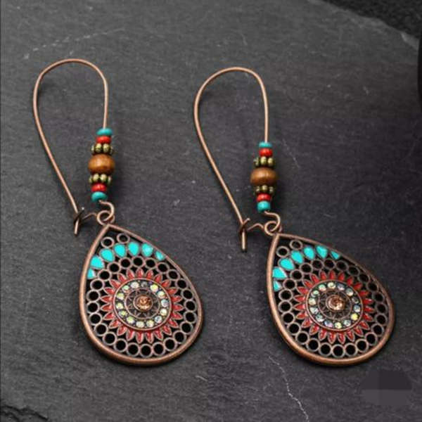 Vintage Boho Style Enameled Dangle Drop Earrings With Stone for Women