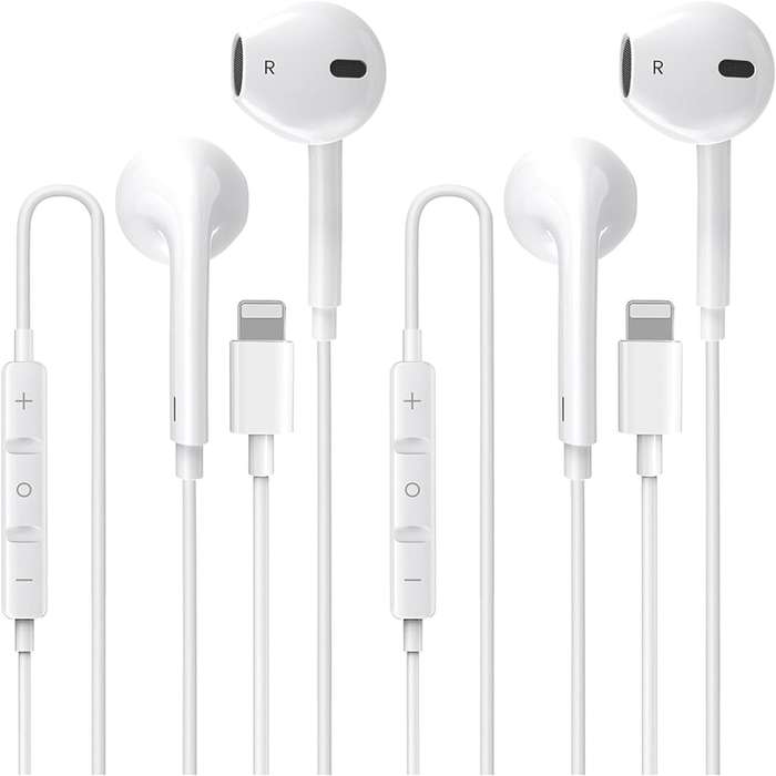 2 Packs iPhone Headphones Lighting Wired Earphones Built-in Microphone &, Volume Control