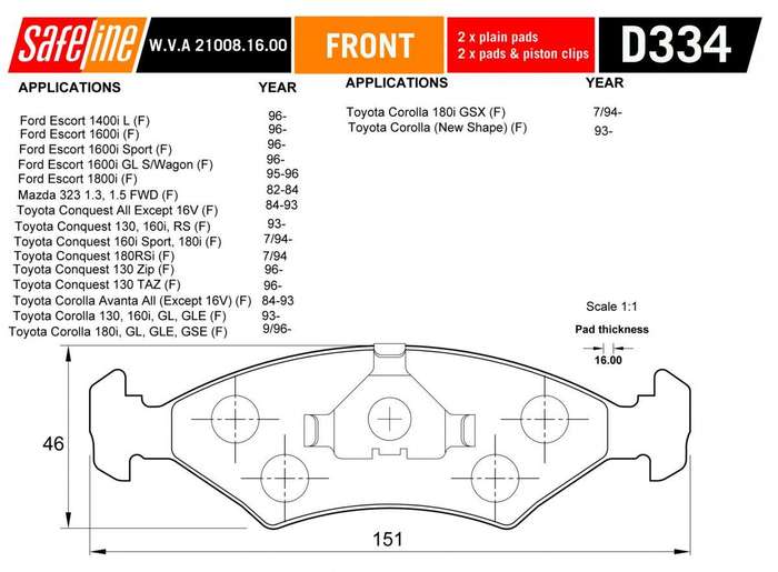 Tazz Brake Pads Front Set (safeline)