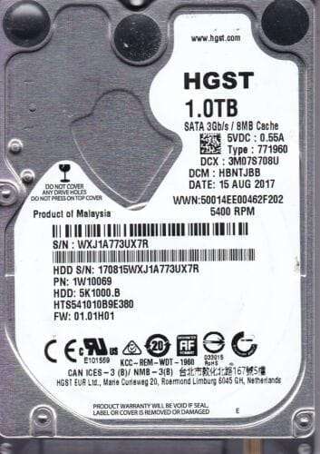 1TB HGST, SATA, 6GB/s, 2.5, 5400RPM, 8MB Cache, Notebook HDD