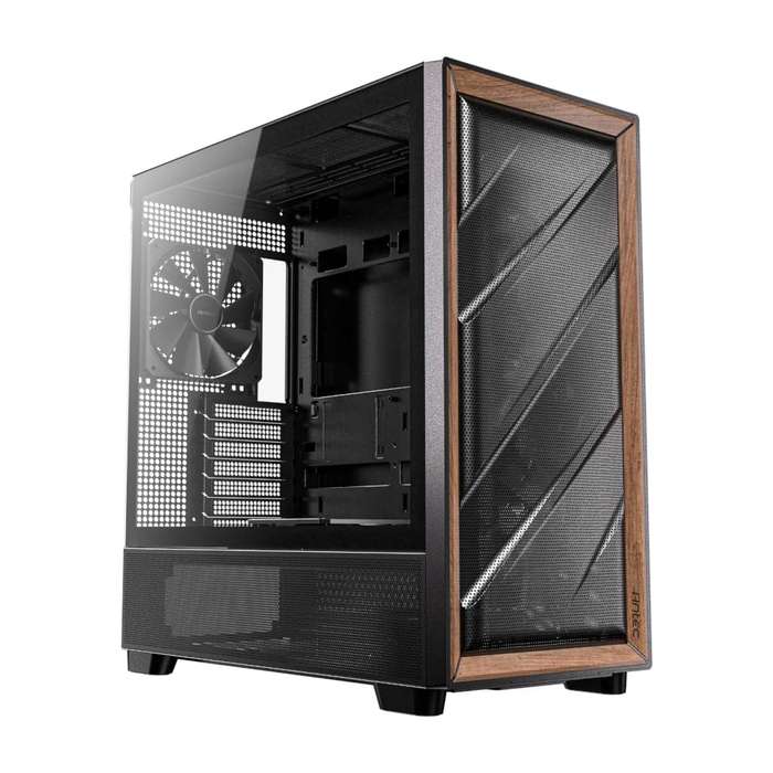 Antec FLUX ATX WOOD Mid Tower Gaming Chassis &#x2013; Black