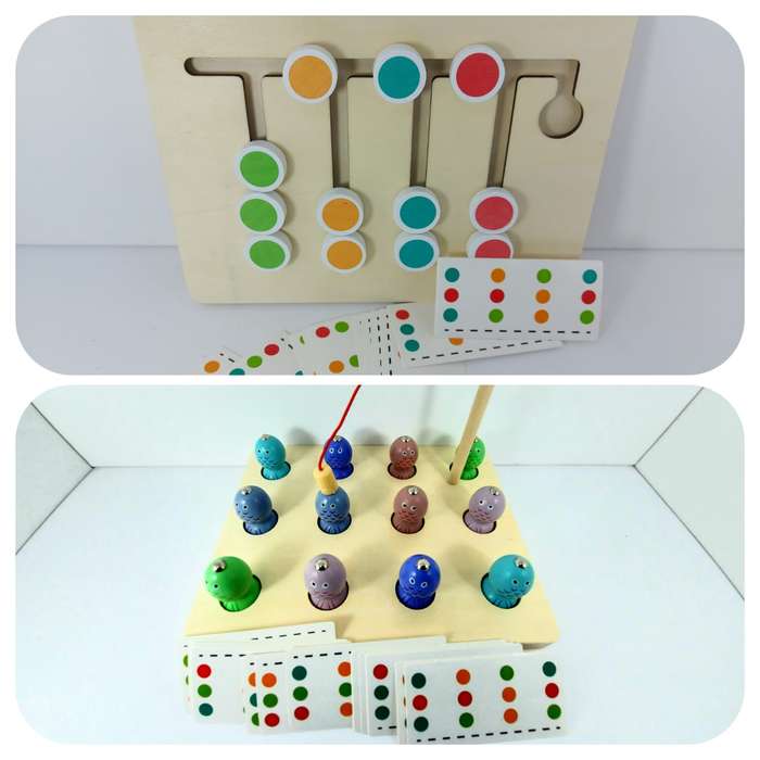 double sided logic game with magnetic fishing & activity cards with fishing rod