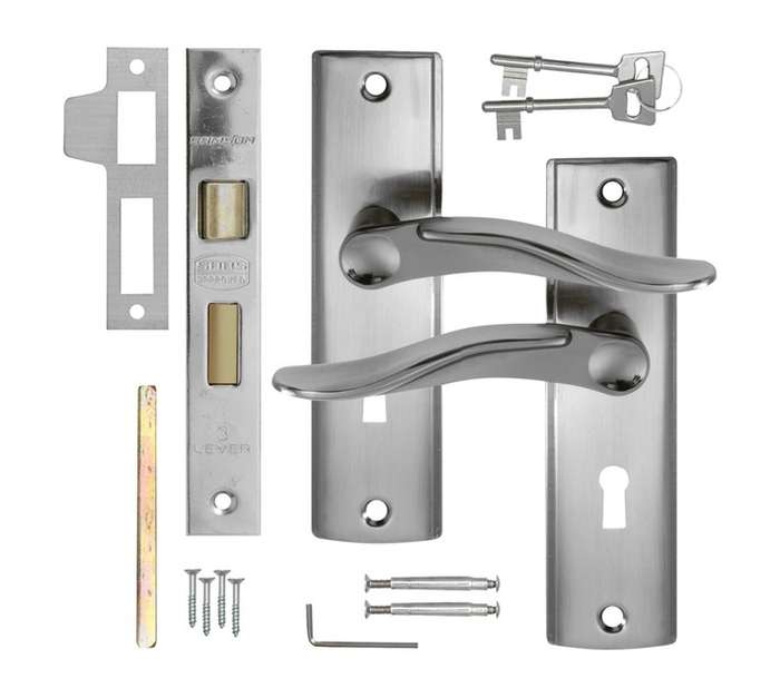Dortello Burgundy Satin Nickel Left Door Lock Set - Black