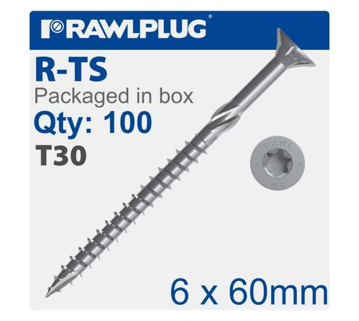 Rawplug RAW R-TS-6060 100 x T30 Chipboard Screw (6 x 60mm)