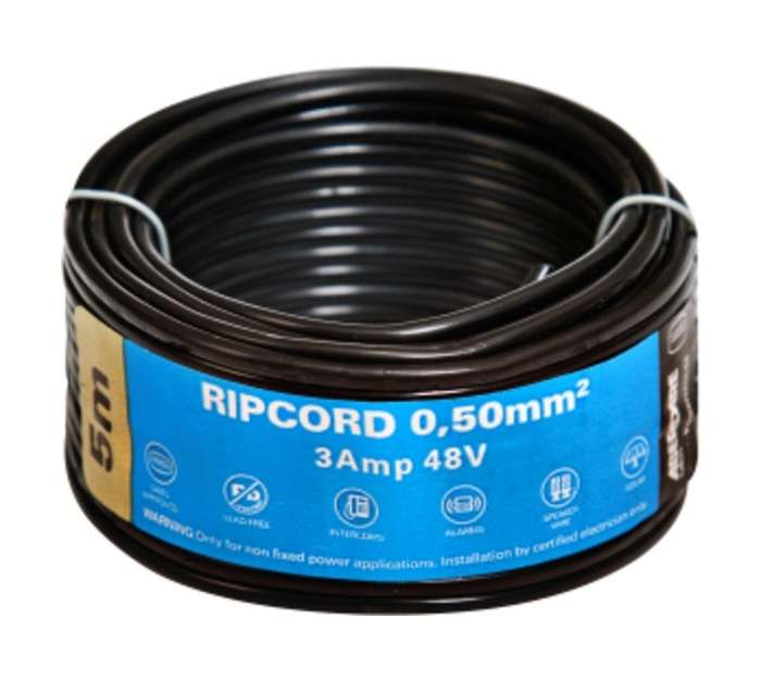 APDRC05BK05 Ripcord 2 Core Cable - Black (5000mm)