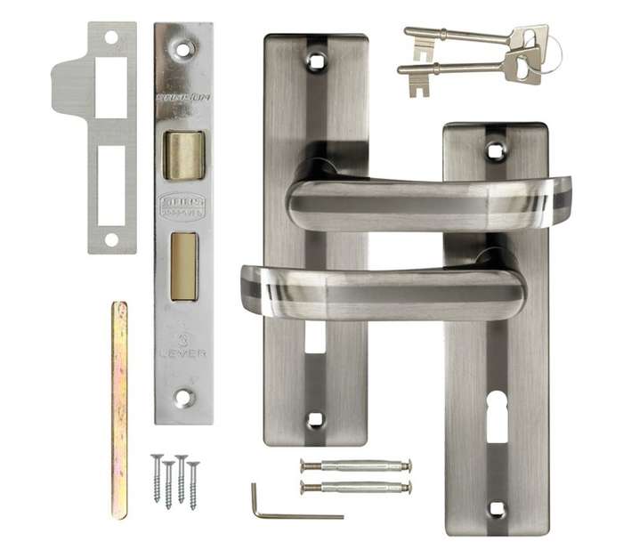 Dortello Positano Satin Nickel Left Door Lock Set - Black