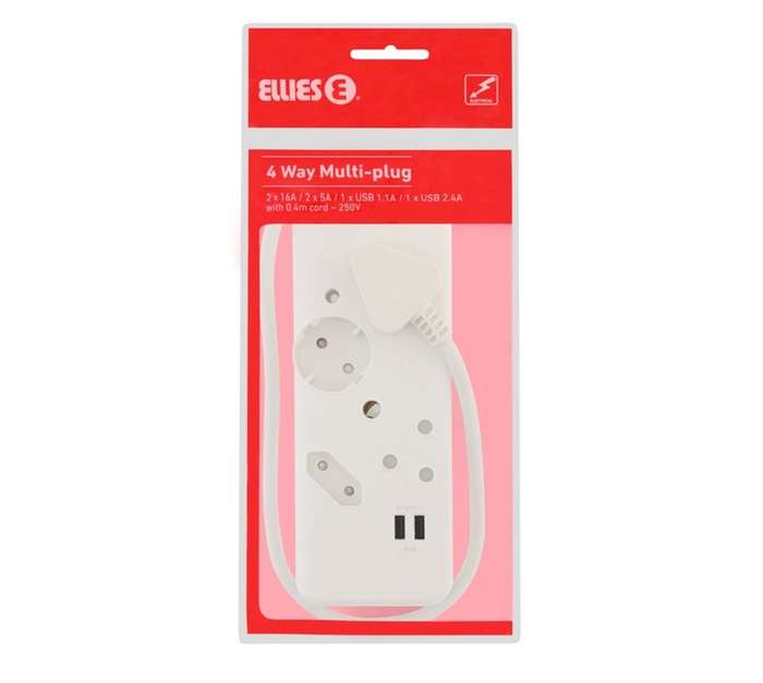 Ellies Electronics 2 USB Sockets and 4 Way Multiplug