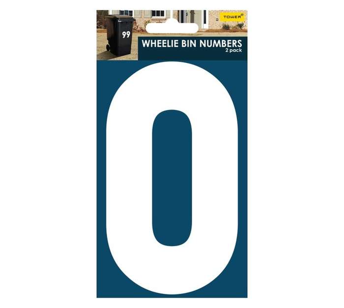 Tower Wheelie Bin Number 0 Sticker - Blue/White (170mm)