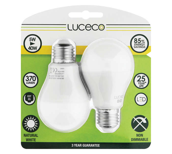 Luceco 2 x E27 Classic LED Globe - Neutral White (5w)