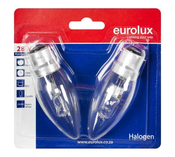 Eurolux 2 x B22 Halogen Candle Light - Warm White (28w)
