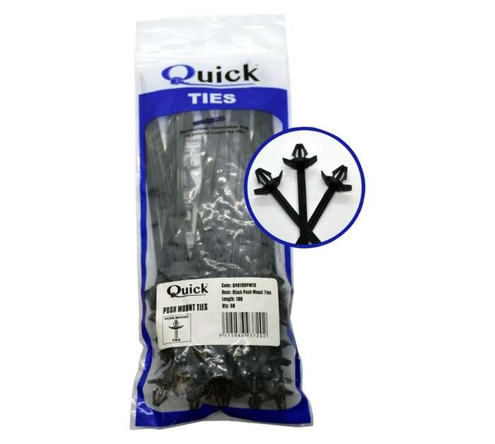 Quick Ties Push Mount Ties - Black (4.8 x 190mm)