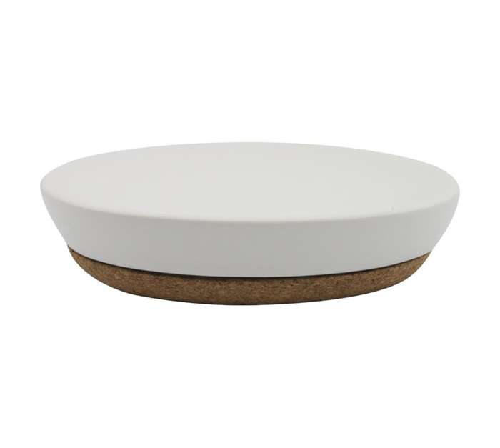Lusso Ceramic and Cork Soap Dish - White