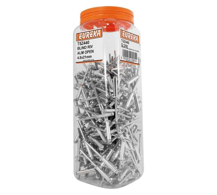 Eureka 250 x Aluminium Open Blind Rivets (4.8 x 21mm)
