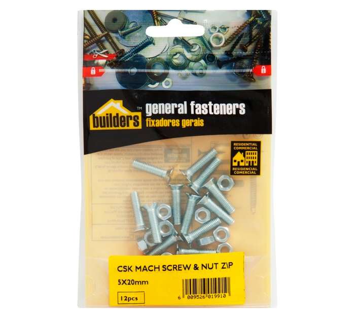 BP-MSKSN520-12 12 x Steel Machine Screws and Nuts (5 x 20mm)