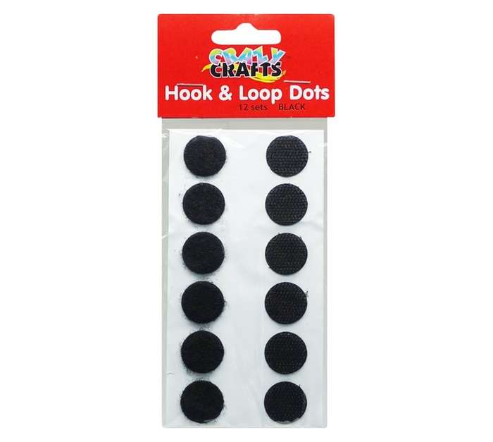 Crazy Crafts 12 x Hook and Loop Velcro Dots - Black (20mm)