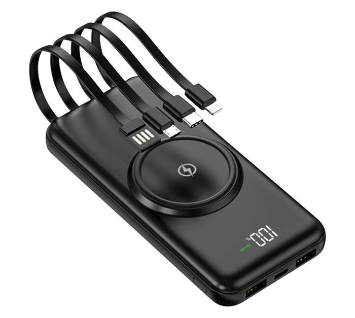 Supa Fly 10000mAh 4 Cable Wireless Power Bank - Black