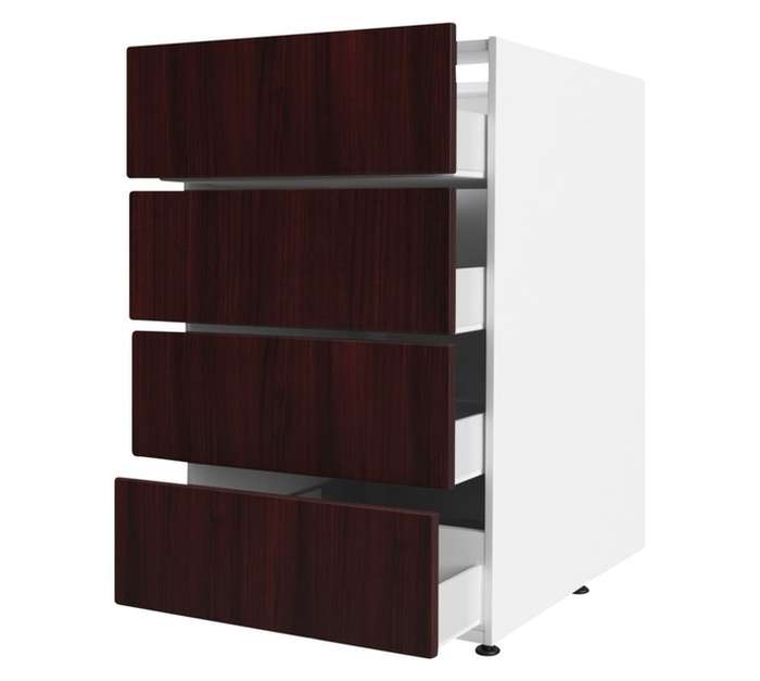 Home and Kitchen Base Unit 4 Drawer Melamine Cabinet - Mahogany (450mm)