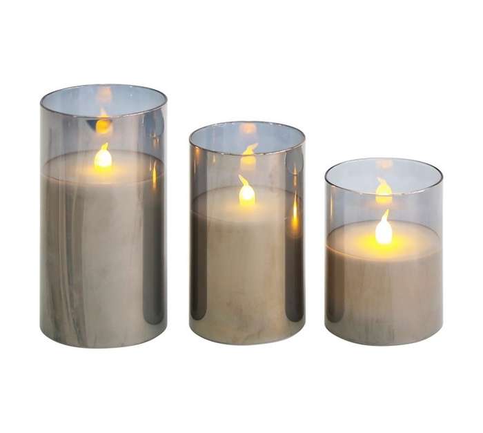 DH 3 Piece Dripping Wax LED Candle - Grey